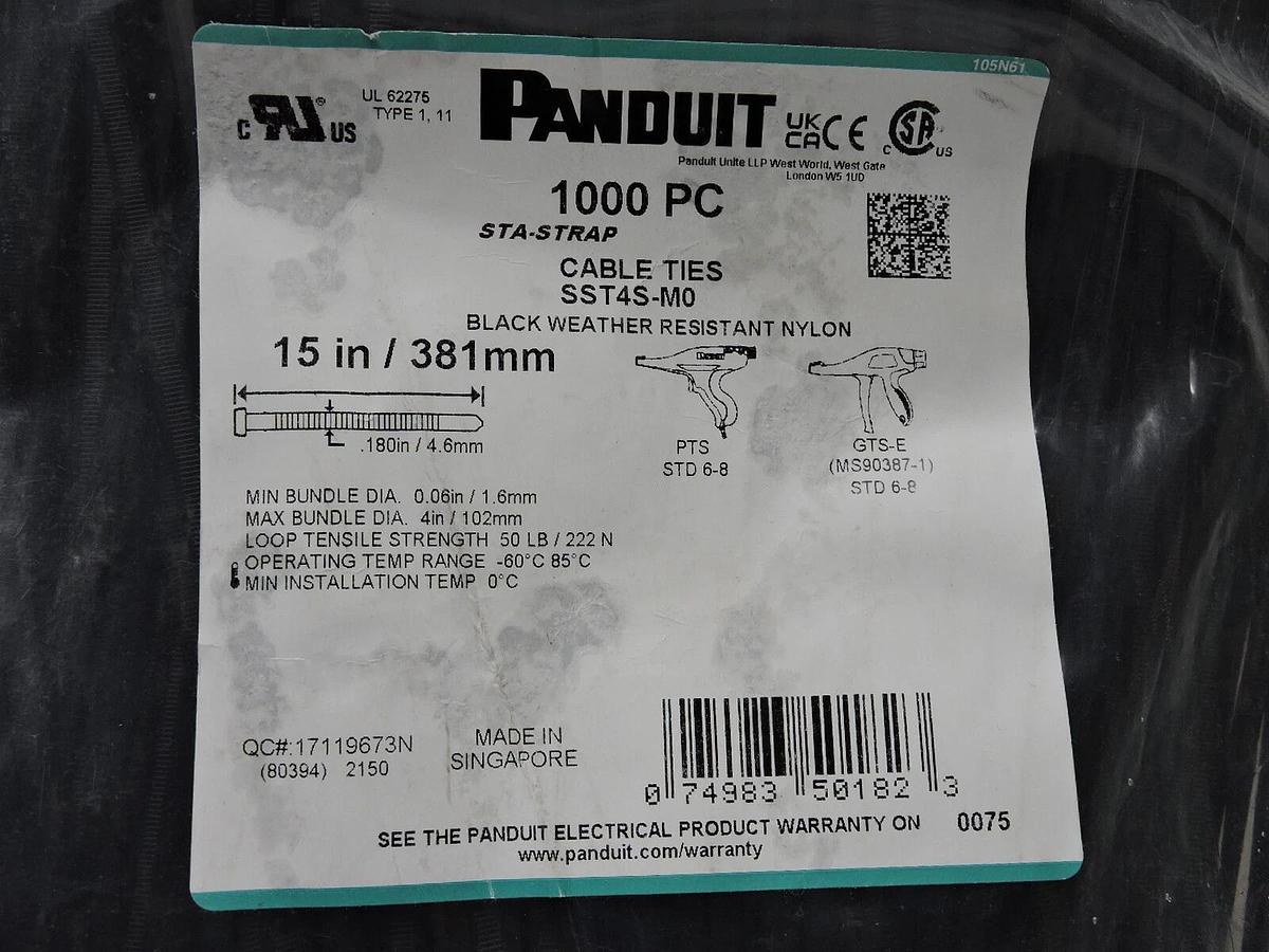 Panduit SST4S-M0 Sta-strap Cable Tie, Releasable, 15" Length, Bag of 1000 SEALED