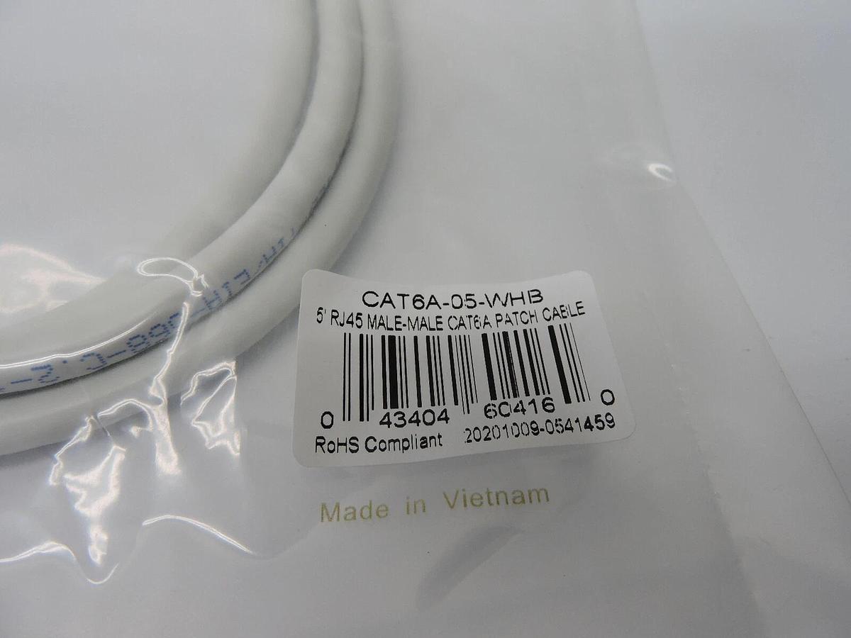 (10 PACK) CAT6A Male/Male RJ45 Patch Cable 5', 4 Pair UTP Patch Cable (WHITE)