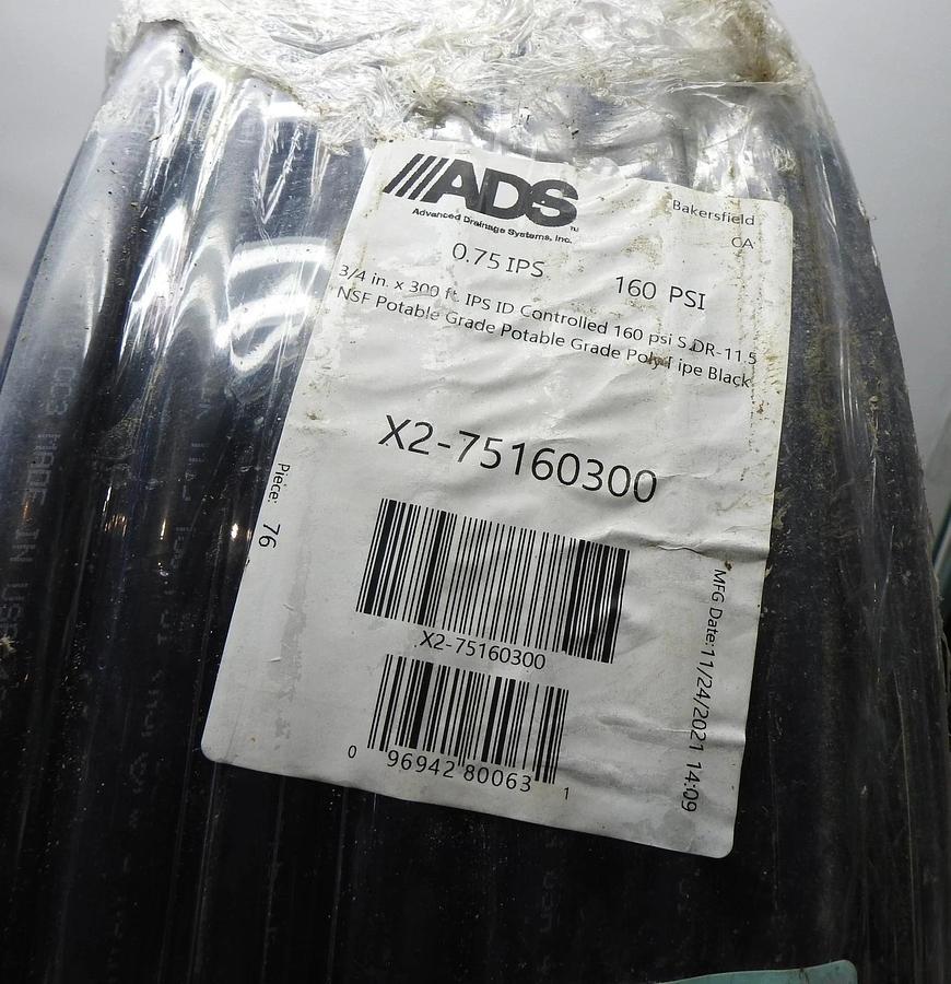 Advanced Drainage Systems ADS 3/4 in. x 300 ft. IPS 160 PSI NSF Poly Pipe - NEW