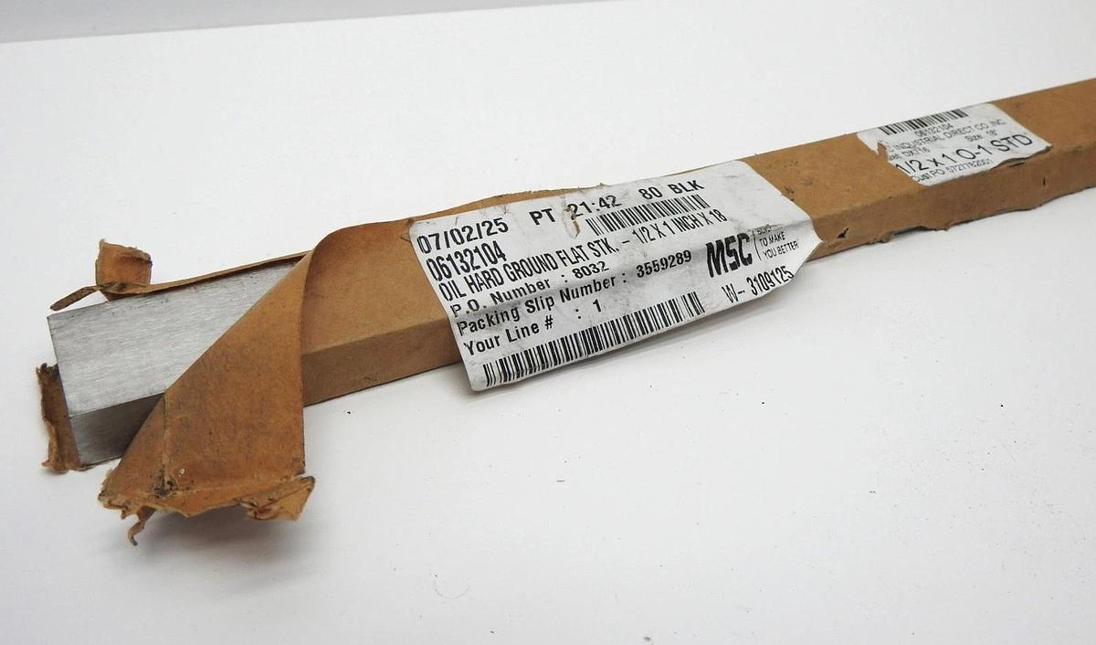 Oil-Hardening Flat Stock: 1/2" Thick, 1" Wide, 18" Long, ±0.001" Thickness Toler