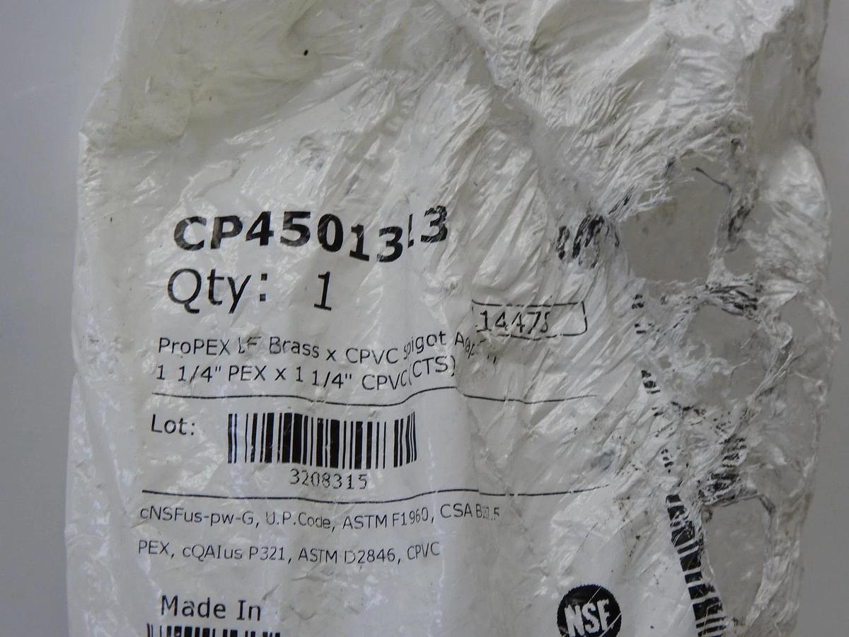 Uponor CP4501313 ProPEX LF Brass Adapter 1-1/4-In ProPEX x 1-1/4 CPVC Spigot NEW