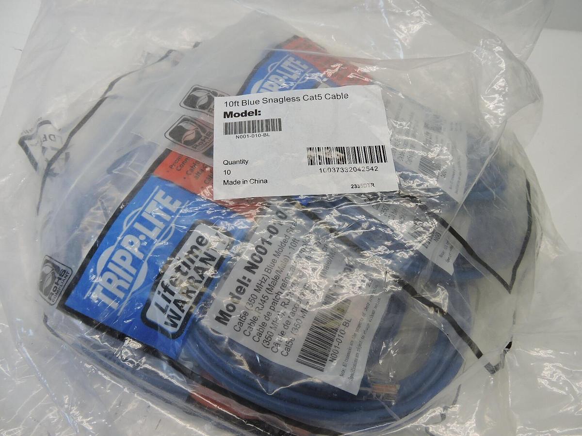 (10 PACK) - Tripp Lite N001-010-BL CAT-5E Snagless Molded Patch Cable (10ft) 37332042545