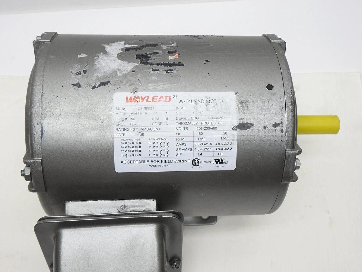 Waylead 1HP Motor A561M4A Fan Motor 3Ph, 56 Frame, 60Hz, 208-230/460 TEAO