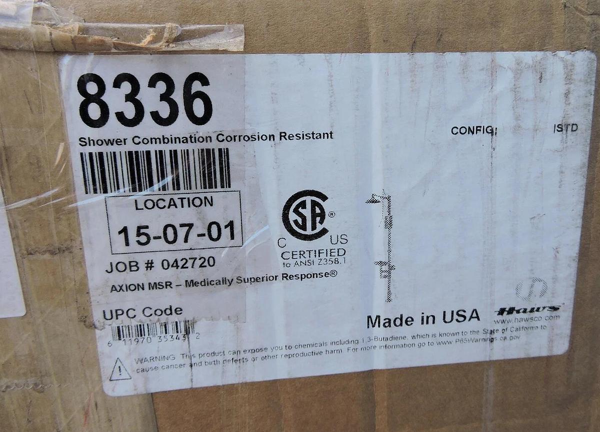 NEW Haws 8336 Shower W/ Eye Wash Station, ABS Plastic, Unassembled, 4HRX6, NEW!!