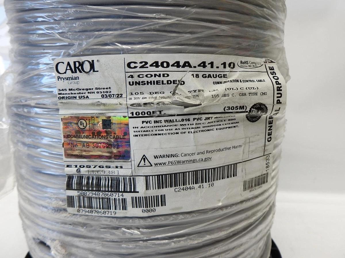 Carol Prysmian Group 18/4 Unshielded Control Cable Gray 1000 Ft. C2404A.41.10