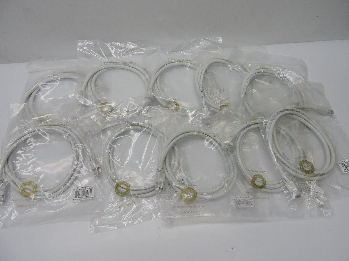 (10 PACK) CAT6A Male/Male RJ45 Patch Cable 5', 4 Pair UTP Patch Cable (WHITE)