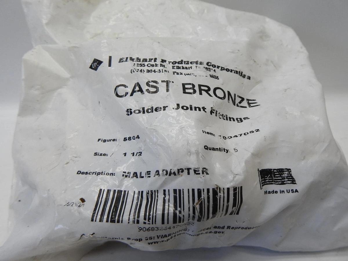 (5 P/K) Elkhart 5804 Cast Bronze Male Adapter C x MNPT 1-1/2" Male - NEW!