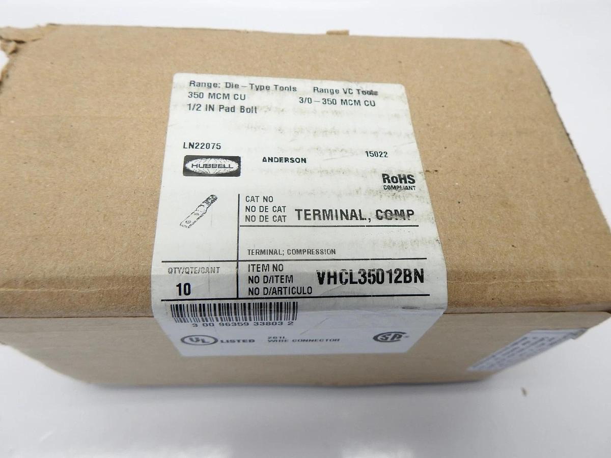 10/pk Hubbell SQUARE D VHCL 35012BN 3/0 or 350 2 Hole Straight Long Barrel -NEW