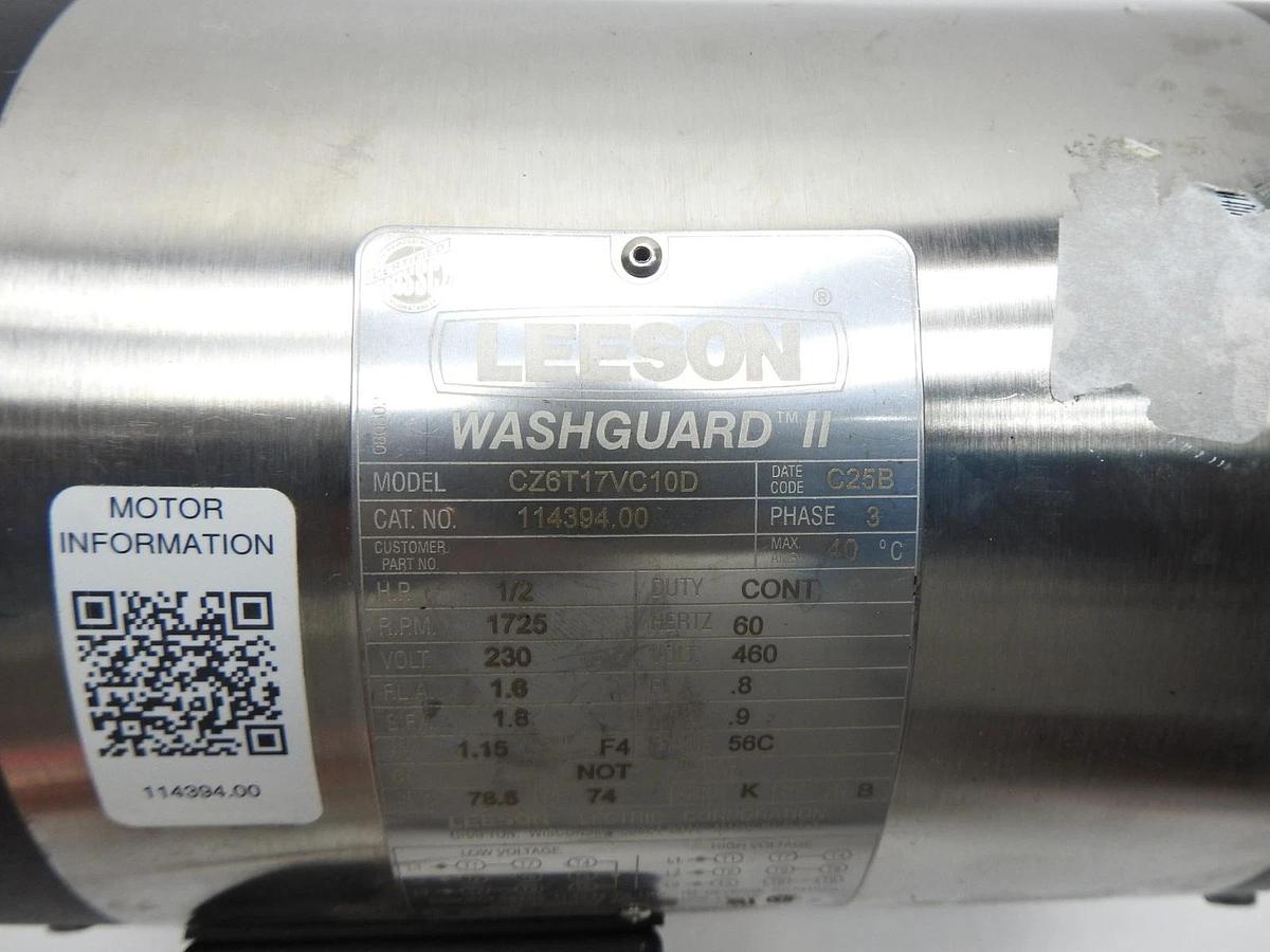 Leeson 114394.00 1/2HP Washdown Motor 3Ph 1800 RPM CZ6T17VC10D - BULK NEW!