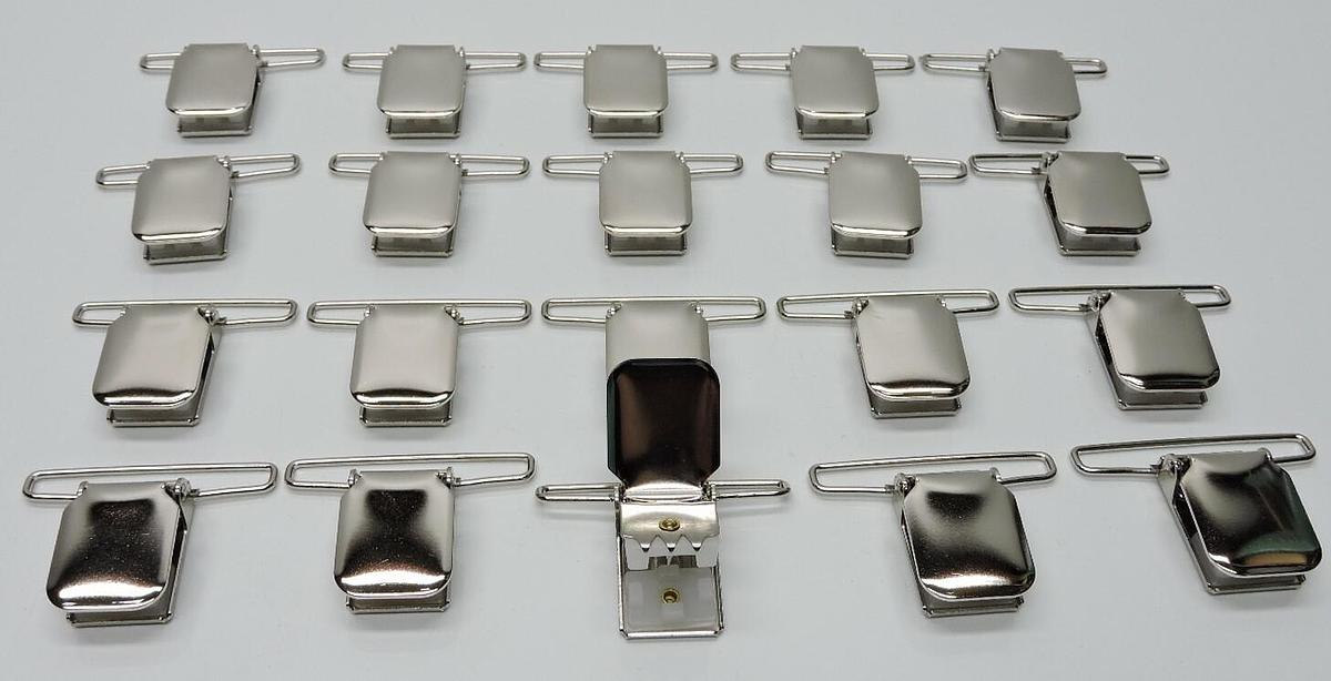 (20) Hold-Up Suspenders Heavy Duty JUMBO Nickel Plated Metal No-Slip Clips