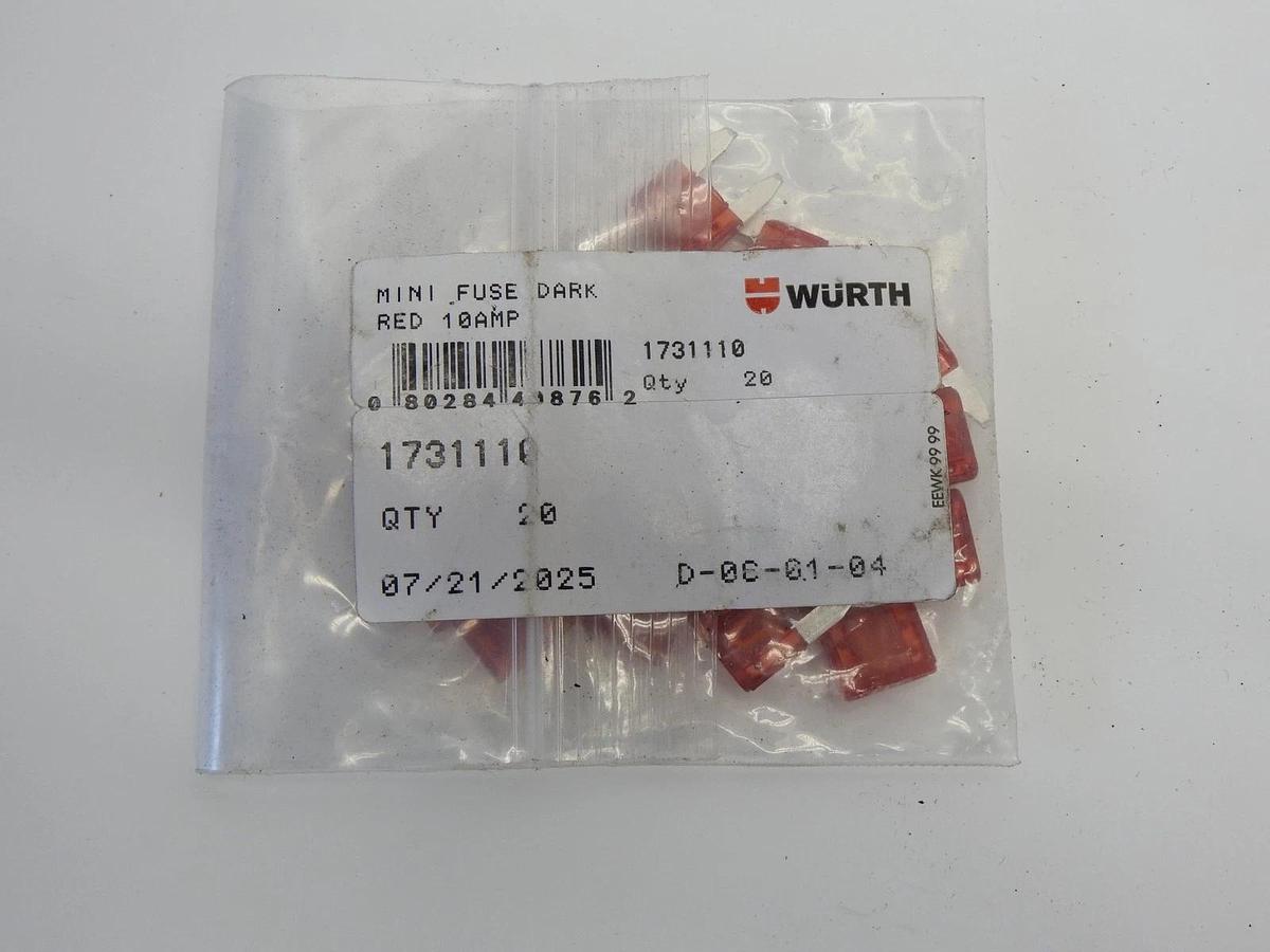 (20 Pack) Peterbilt 1731110 Mini Fuse Dark Red 10 Amp WURTH Mini Fuse