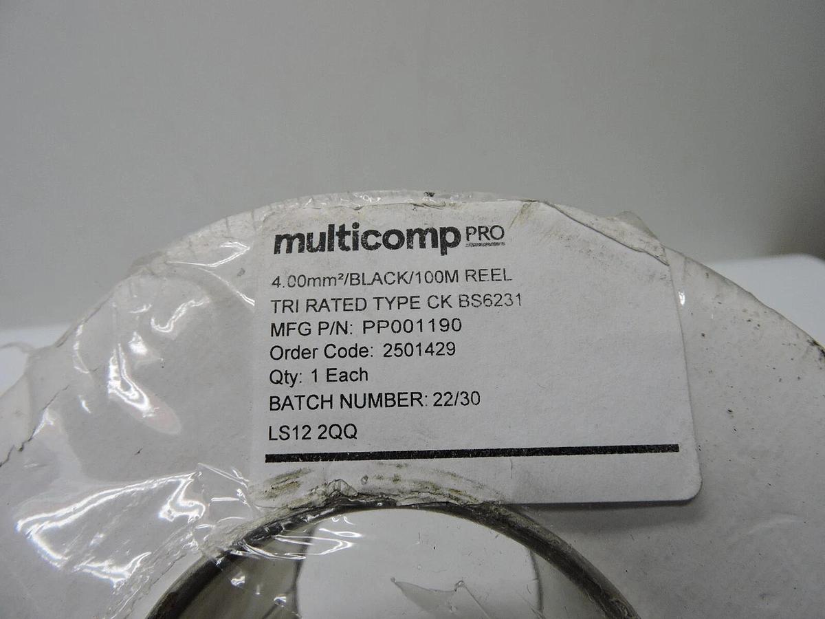 MULTICOMP PRO PVC Black Tri-Rated Wire 12 AWG 4MM2 - 100M/328 ft