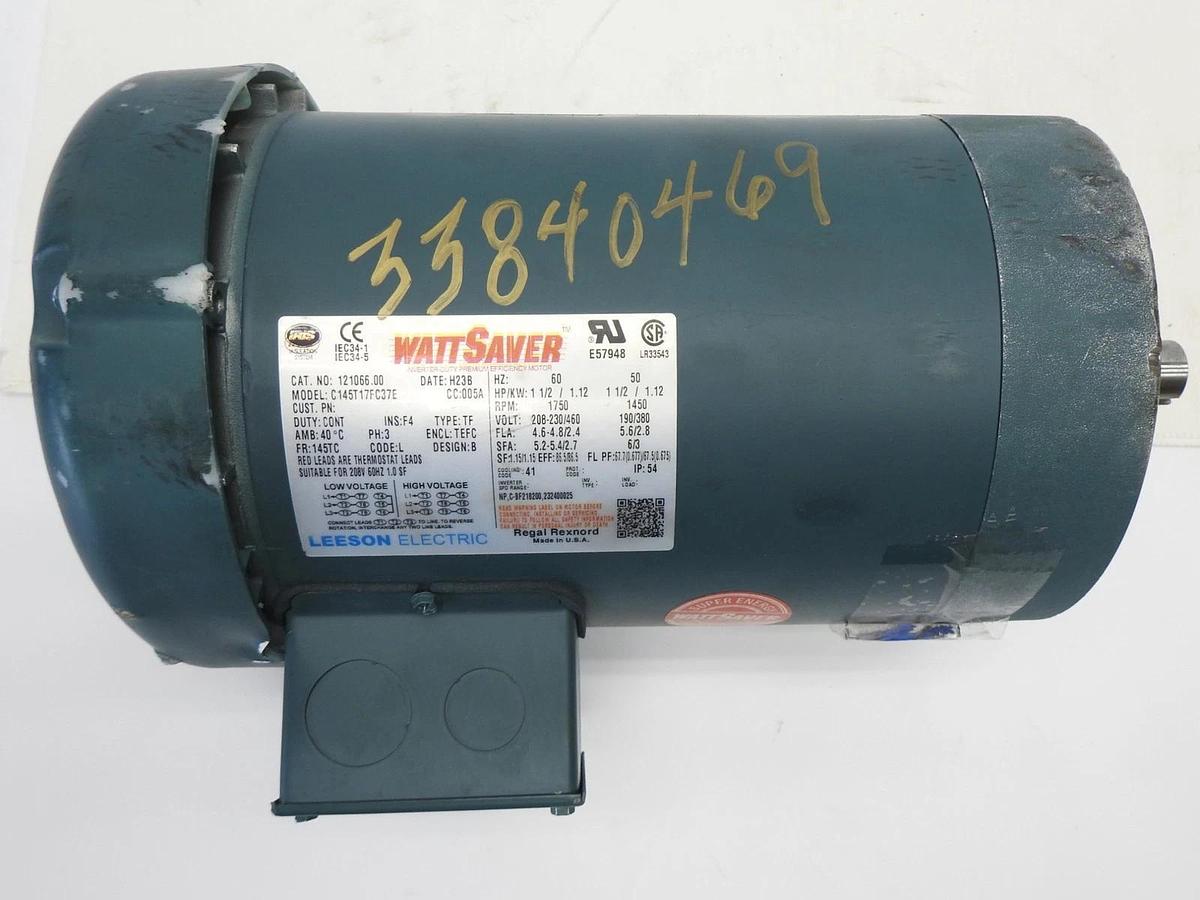 Leeson 121066.00 WATTSAVER Electric Motor 1.5 HP, 1750 Rpm, 3PH, 230/460 Volt