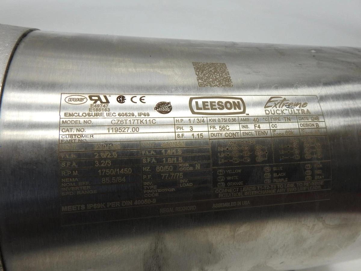 Leeson 119527.00 Stainless Washguard Series Electric Motor  1 Hp CZ6T17TK11C OEM