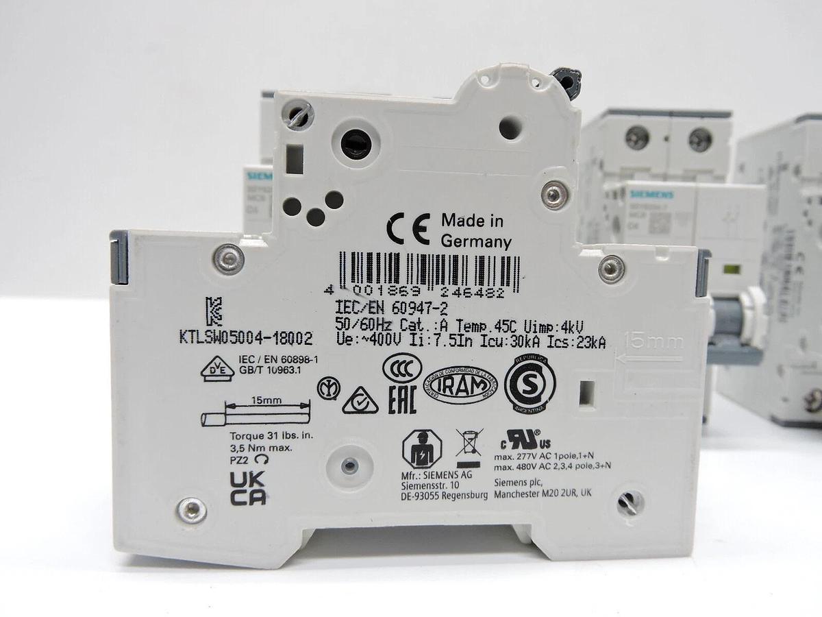 (5) Siemens 5SY6 204-7 Miniature Circuit Breaker 2 Pole- NEW