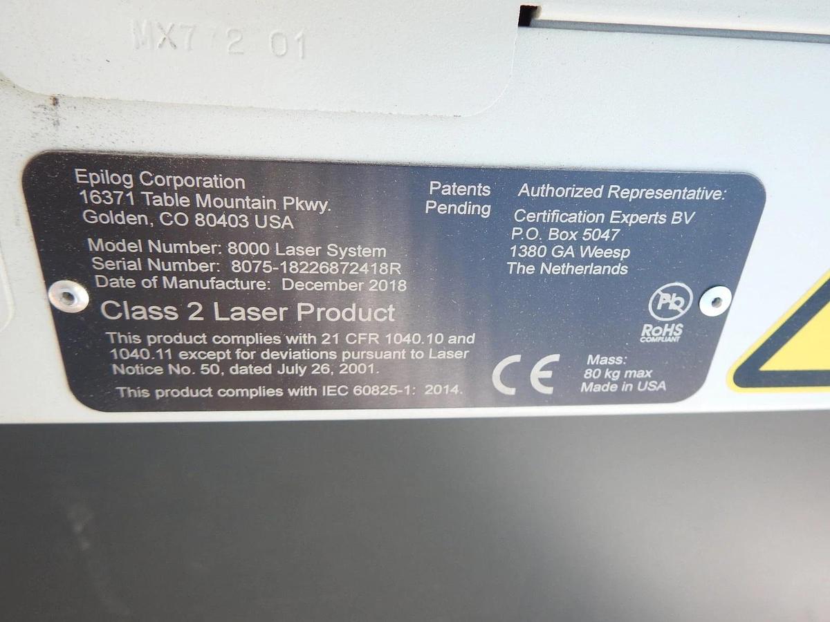 Epilog Helix 75 Watt Laser Engraver 24x18 | 2018 | 8000 Co2 w/ Rotary Attachment