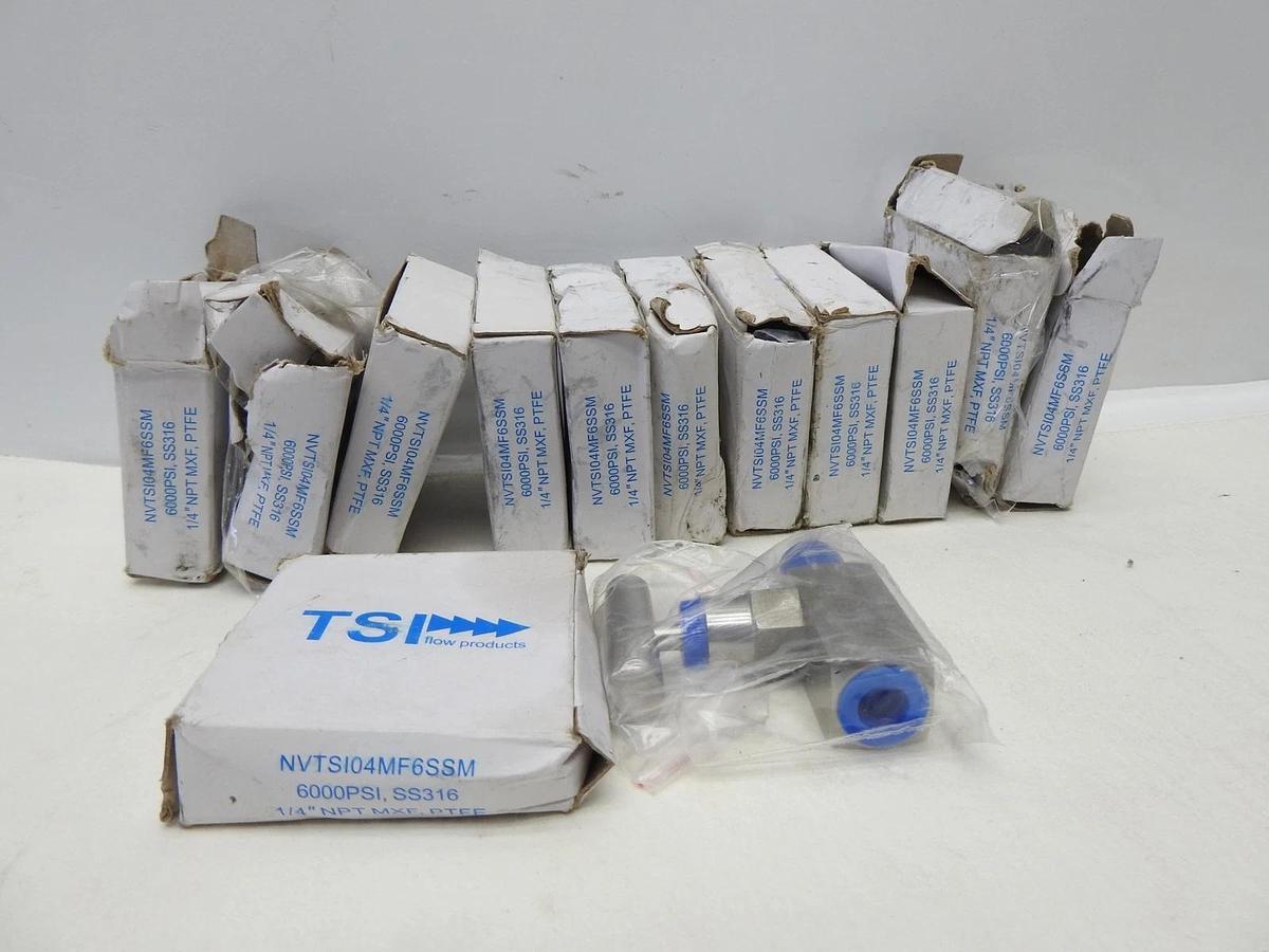 12/pk TSI Flow Products 1/4" NPT MXF, PTFE SS 6000PSI In Line SS Needle Valve