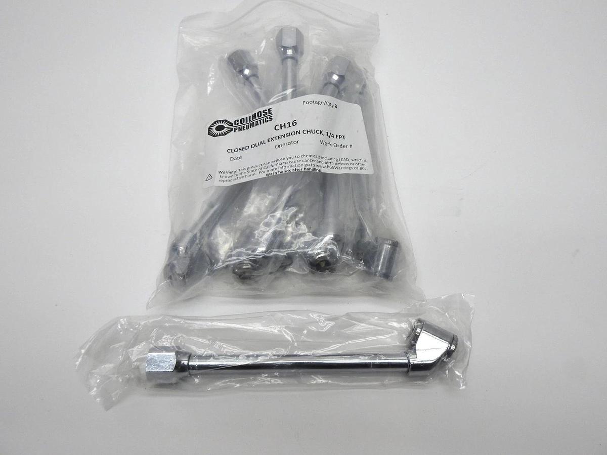 8/pack - Coilhose Pneumatics 1/4" Chrome Plated Chuck Assemblies Dual Extension