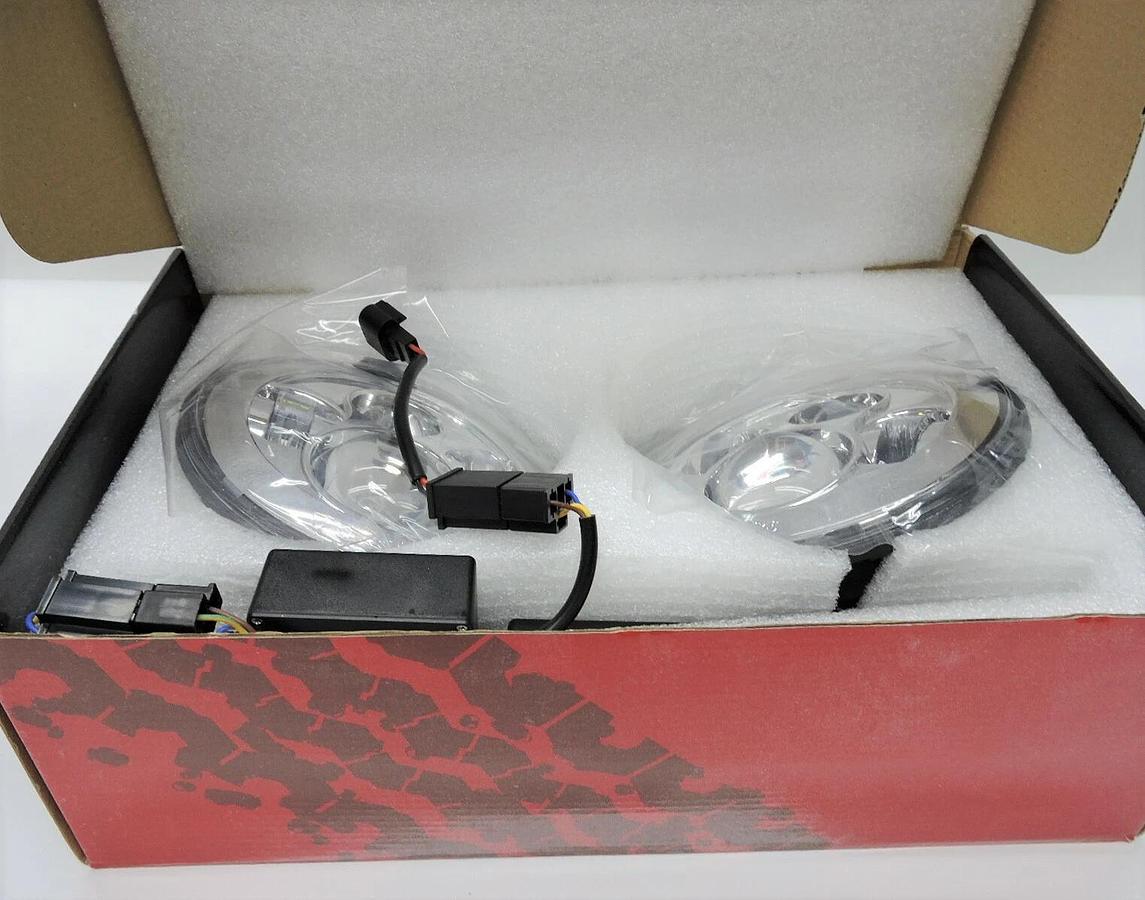 NEW! Heise HE-PSHL701 Jeep 7" Inch Round 6 Led Headlight Set Silver Front Face