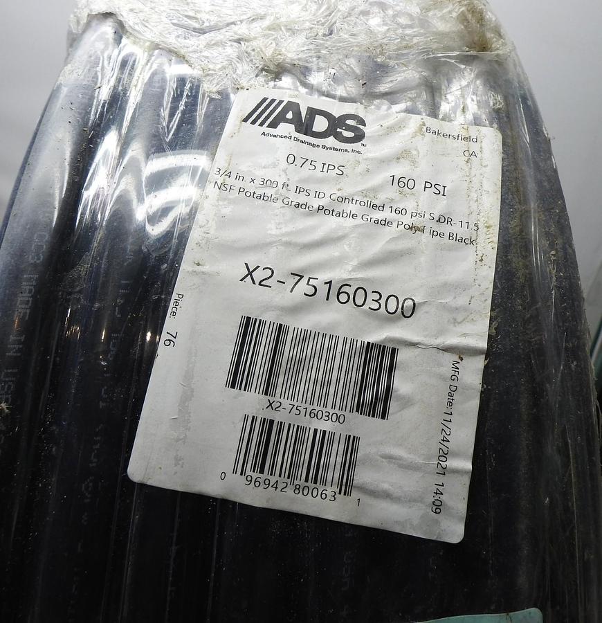 Advanced Drainage Systems ADS 3/4 in. x 300 ft. IPS 160 PSI NSF Poly Pipe - NEW