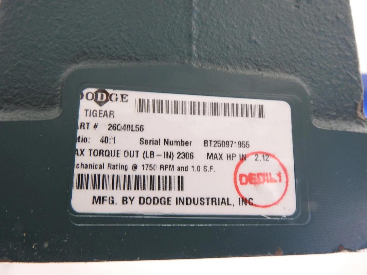 Dodge TIGEAR 2 26Q40L56 GEAR REDUCER 40:1 RATIO 2.12 MAX HP