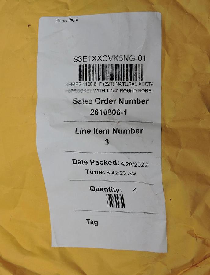 Lot of 4 - Intralox S1100 6.1" (32T) 1-1/4" Round Bore NEW