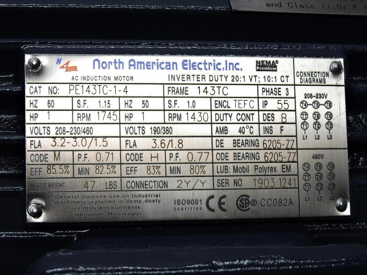 North American Electric PE143TC-1-4 143TC, TEFC, 208-230/460 - NOB NEW!
