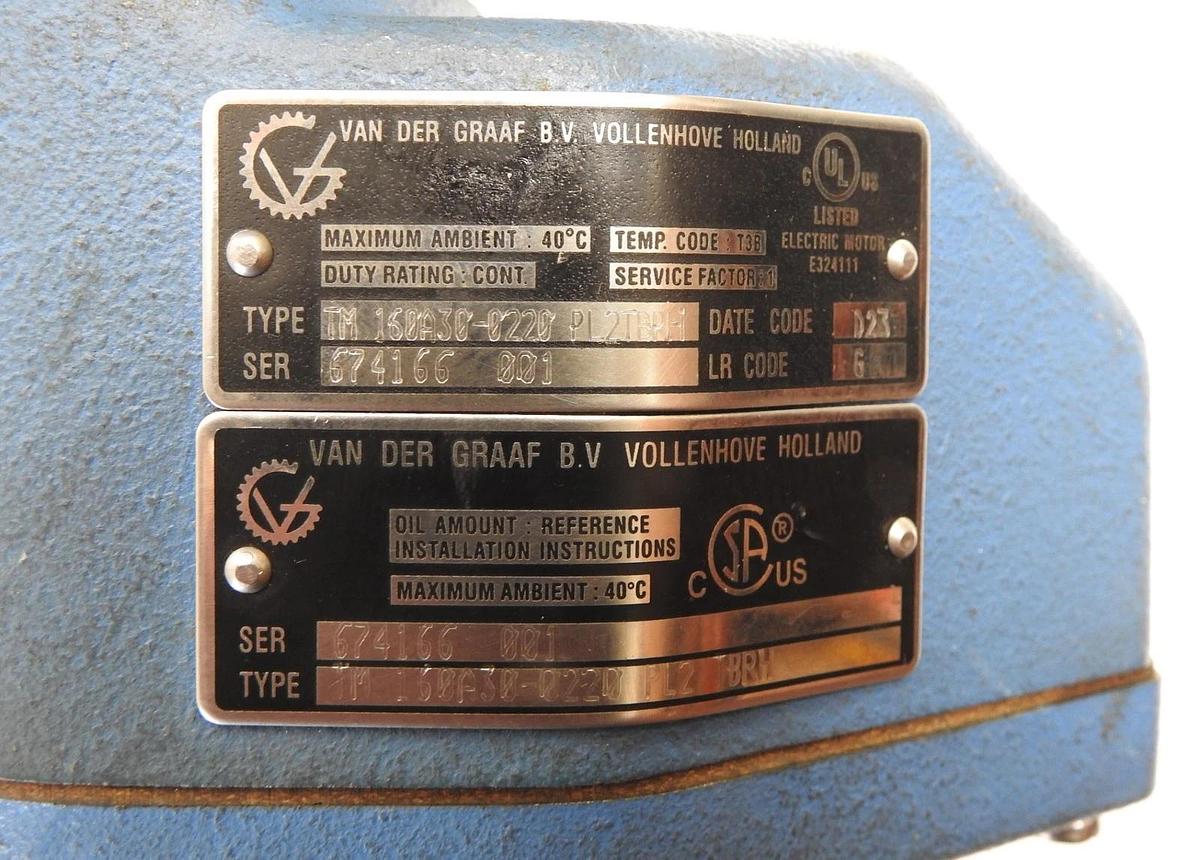 Van Der Graff TM160A30-0220 PL2TBRH Drum Motor TM160A30 TM160-30 - NOB NEW!