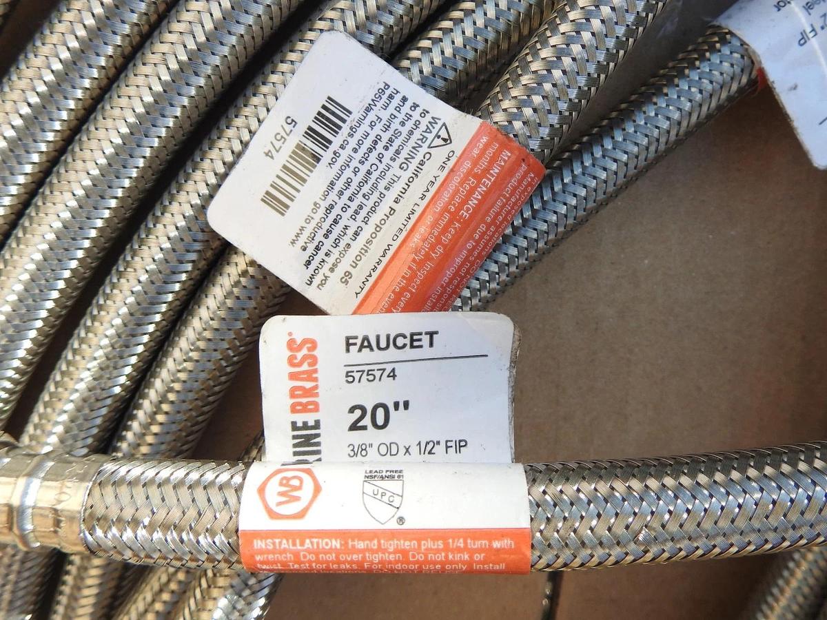 LOT OF 24 - Wolvering Brass Inline Brass Faucet Hoses 3/8" OD x 1/2" FIP