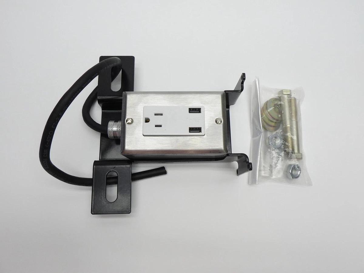 USB Combo Power Outlet 2-Port Steel Metallic 110V w/ Bracket