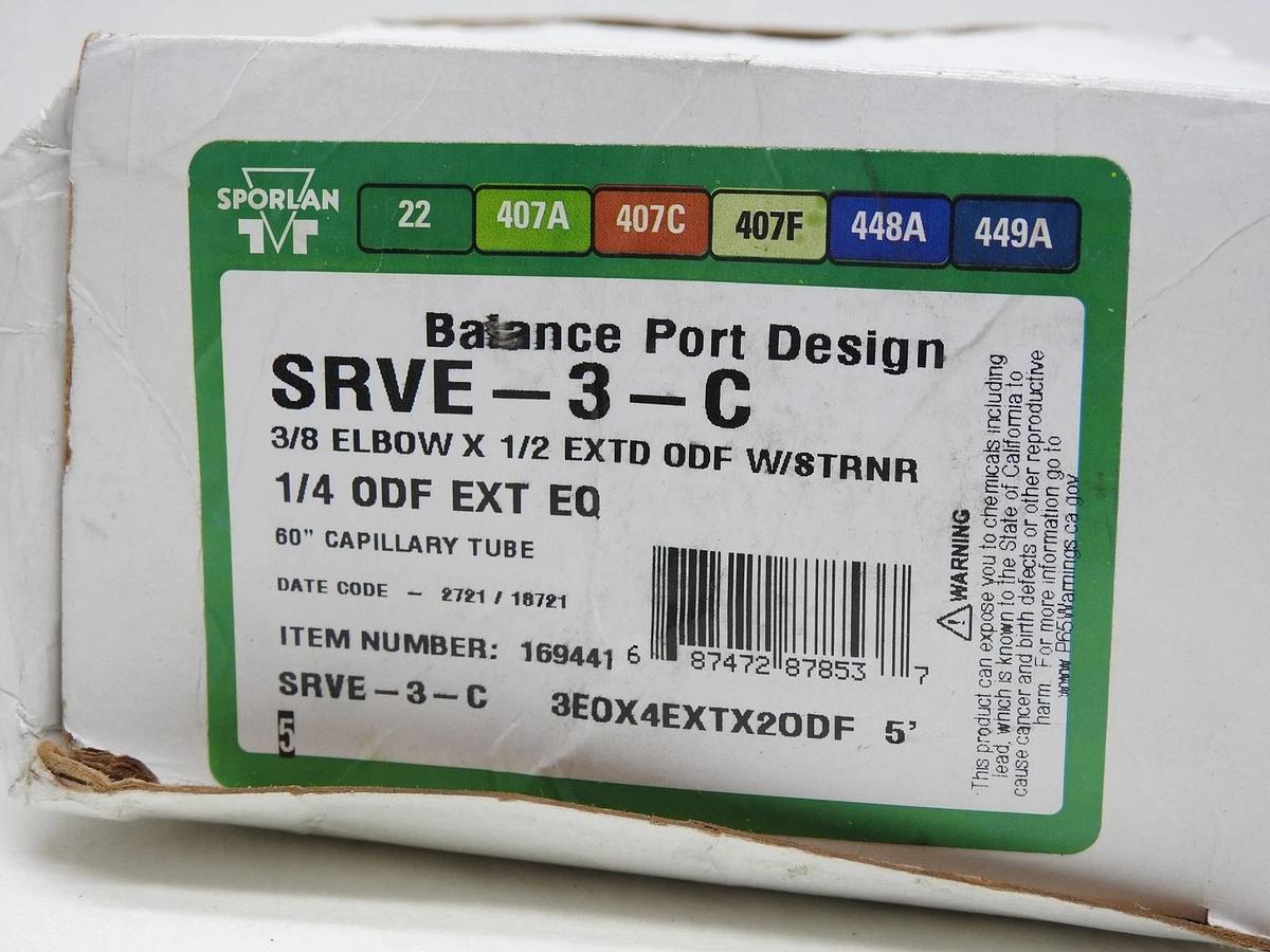 Sporlan SRVE-3-C Thermostatic Expansion Valve 3/8 Elbow 1/4 ODF EXT EQ - NOB NEW