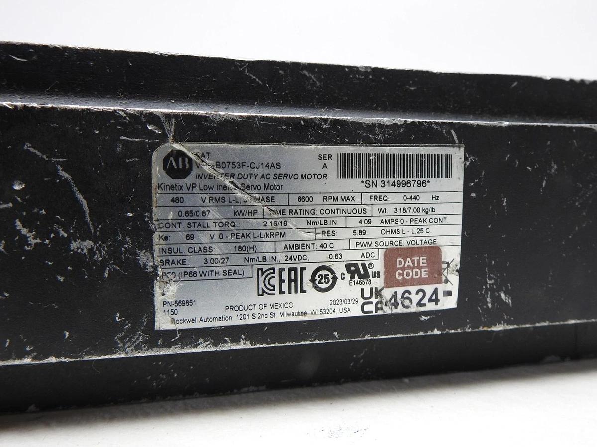 Allen Bradley VPL-B0753F-CJ14AS Servo Motor Low Inertia 480V AC VPL-B0753F
