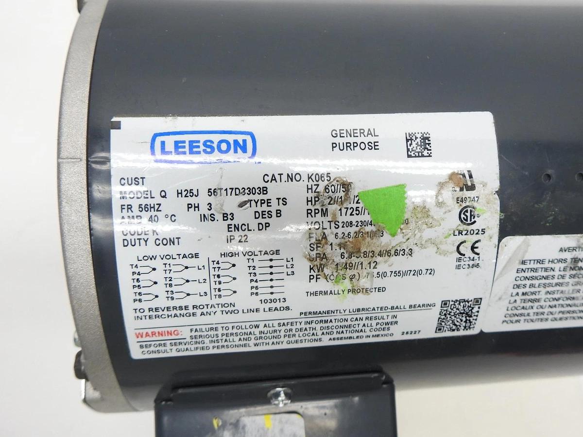 Leeson K065 Motor 056T17D3303 2HP, 1800RPM Frame: 56HZ