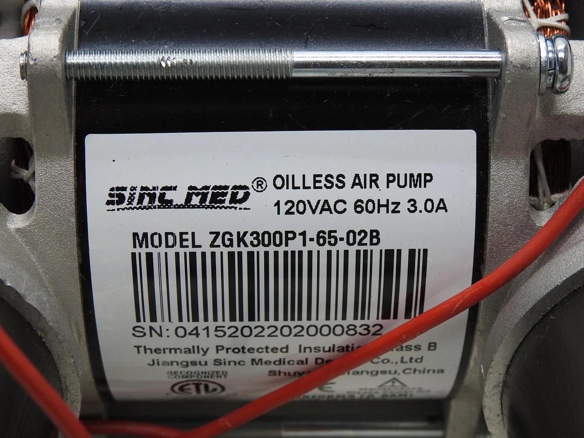 Sinc-Med Oilless Lab Diaphragm  Air Pump 120VAC 60Hz 3.0A ZGK300P1-65-02B - NEW!
