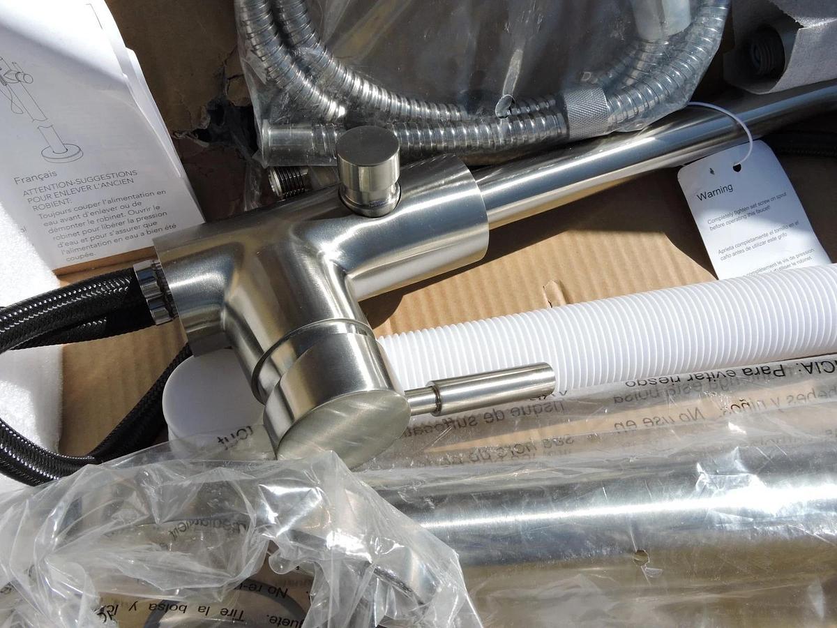 Signature Hardware Lexia Single Handle Floor Mount Filler in Brushed Nickel NOB!