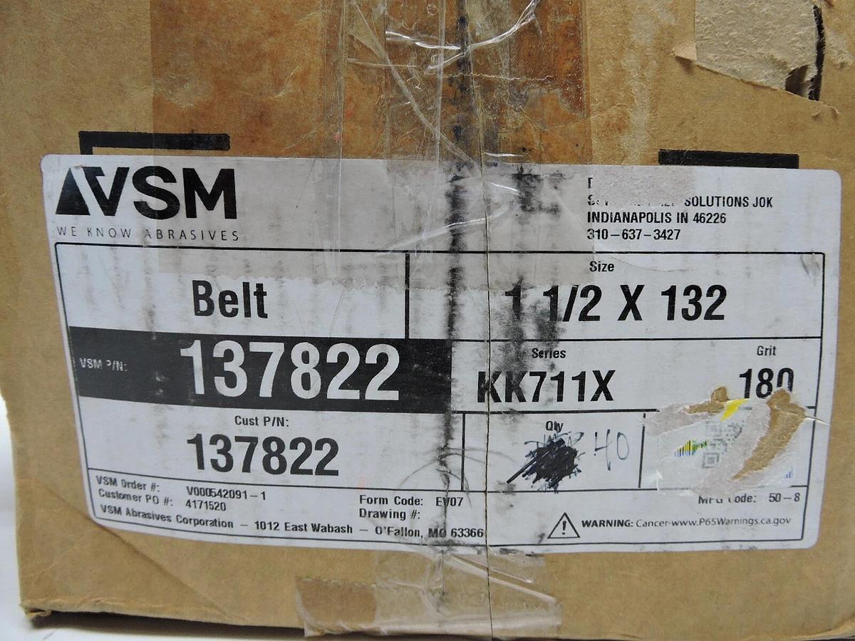 LOT of 40 - Vitex KK711X 1 1/2" x 132, 180 Grit VSM 137822 Belts - NEW