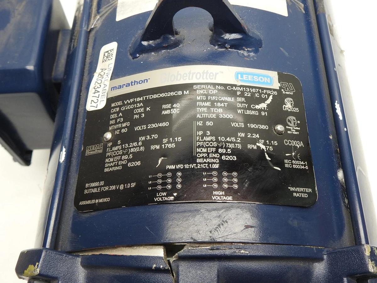 Leeson Marathon Globetrotter GT0013A 184TTDBD6026 5HP Electric Motor NEW CRACKED