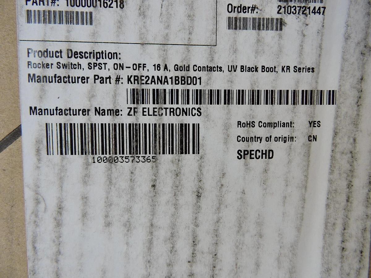 LOT OF 1600- KRE2ANA1BBD01 Rocker Switch SPST ON-OFF 16 A Gold Contacts UV BLACK