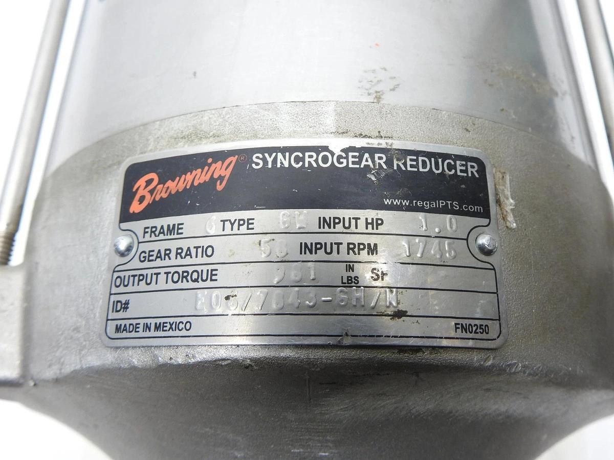 Browning Syncrogear Frame 6 Type 6W 1.0/.83 HP, 460/380V Ratio: 58 - NOB NEW!