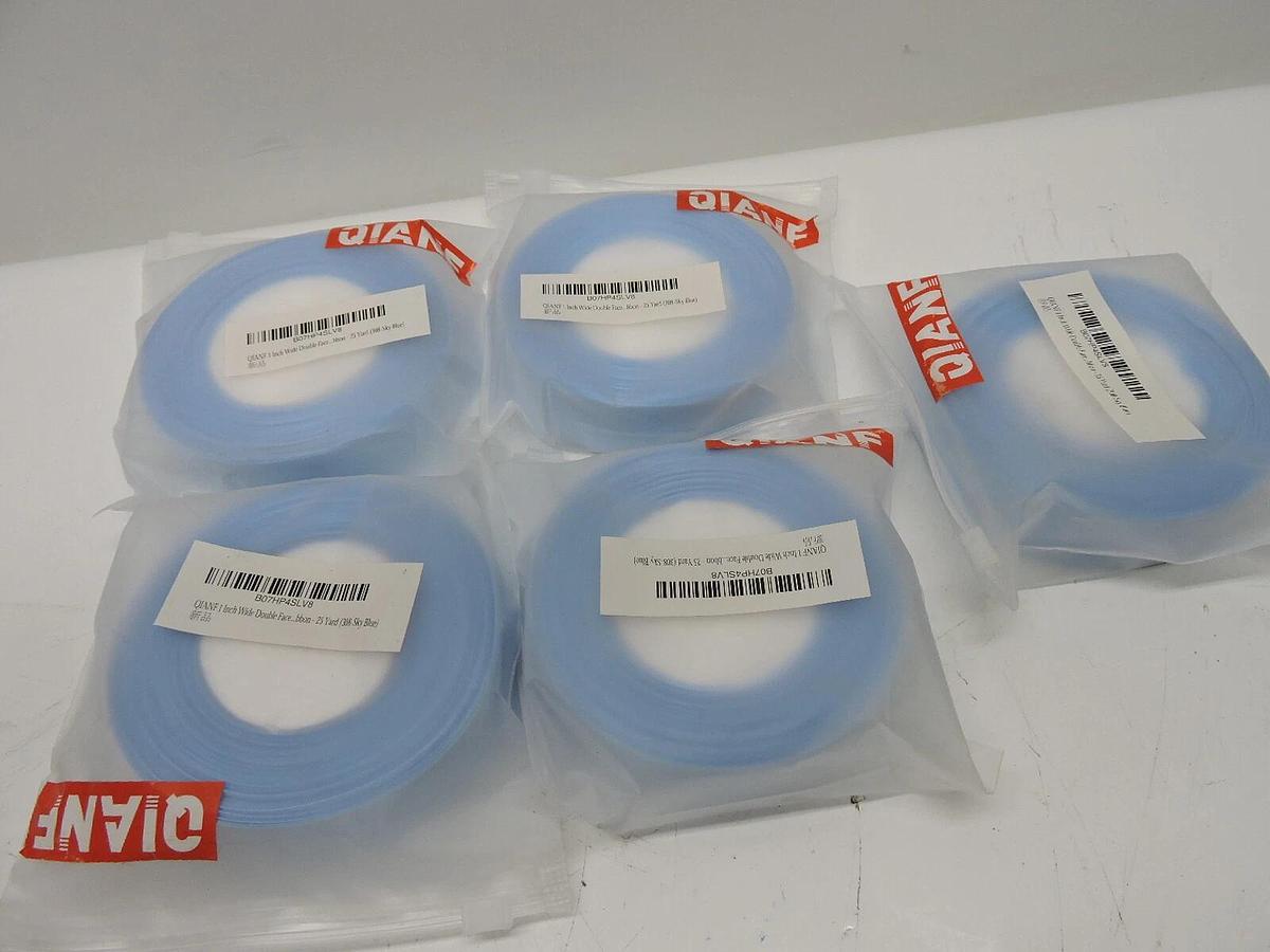 (Lot of 5) Qianf 1 inch Double Face No Fading Woven Ribbon 25 Yard Sky Blue