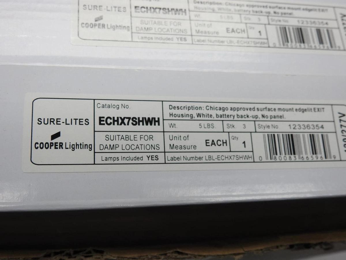 (4) Eaton ECHX7SHWH Chicago Approved Surface Mount Edgelit LED Exit / Stairs NEW