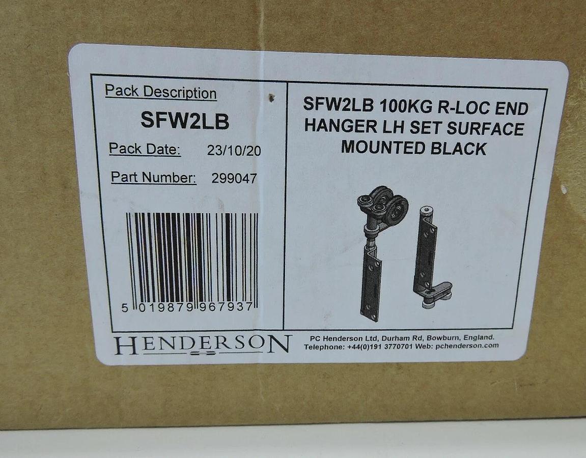 Henderson SFW2 100KG R-LOC End Hangar LH Set Surface Mounted (BLACK) SFW2LB NEW