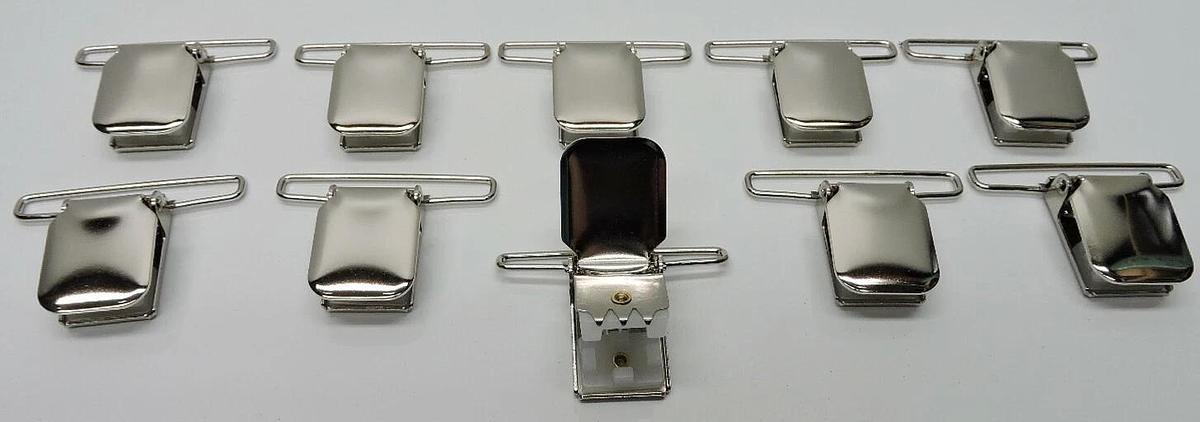 (10) Hold-Up Suspenders Heavy Duty JUMBO Nickel Plated Metal No-Slip Clips