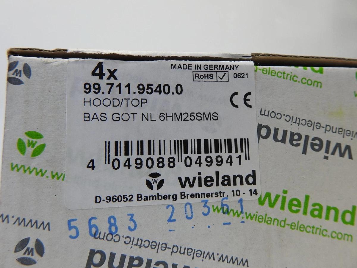 (4/pk) Wieland Electric 99.711.9540.0 HOOD/TOP BAS GOT NL 6HM25SMS - NEW!