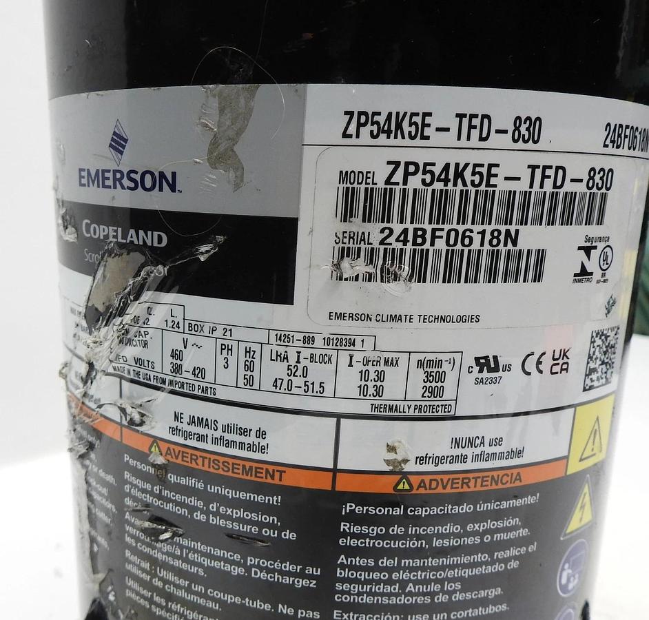 OEM Copeland ZP54K5E-TFD-830 Scroll Compressor 460 Volt R410A (NEW READ DESC)