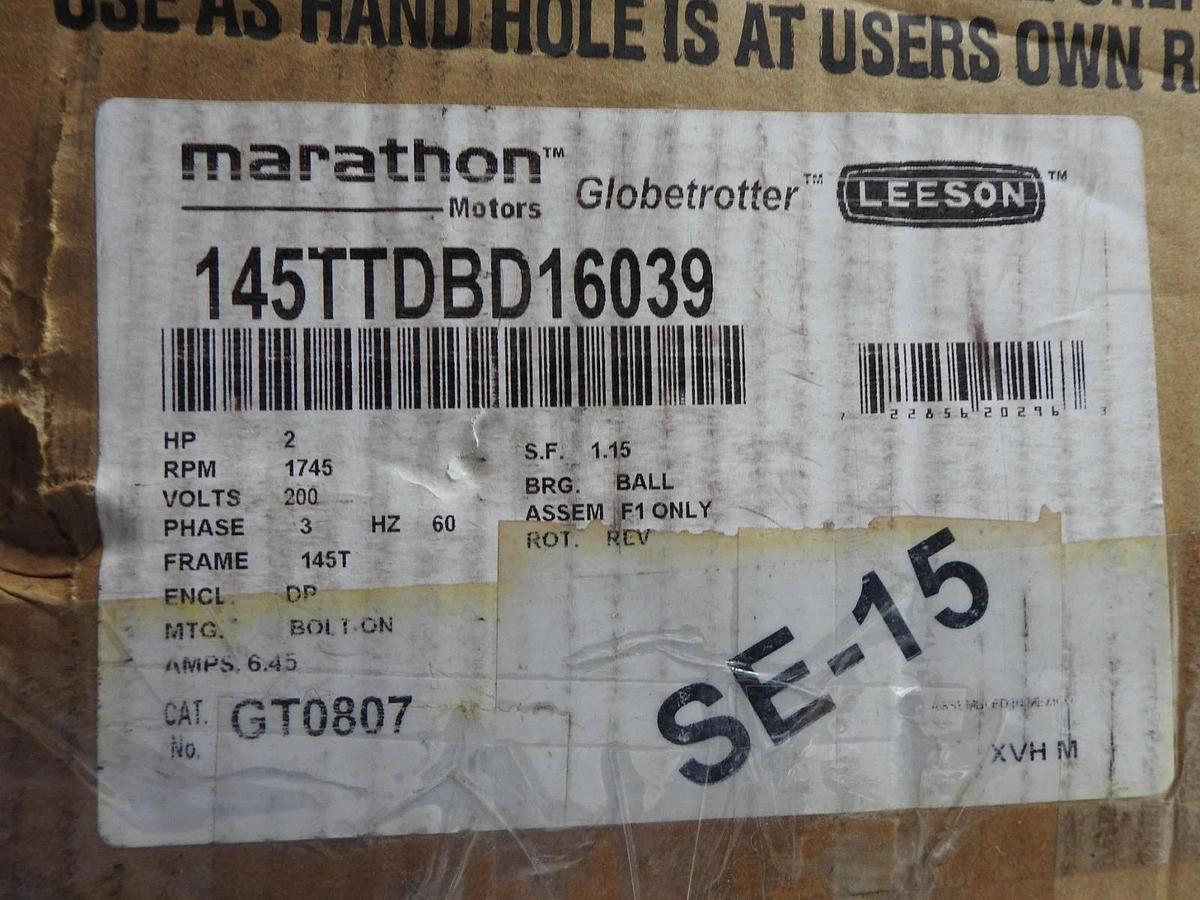 Marathon GT0807 1 HP 3 Phase 1800 RPM 200 V 145T Frame 145TTDBD16039 Motor - NOB