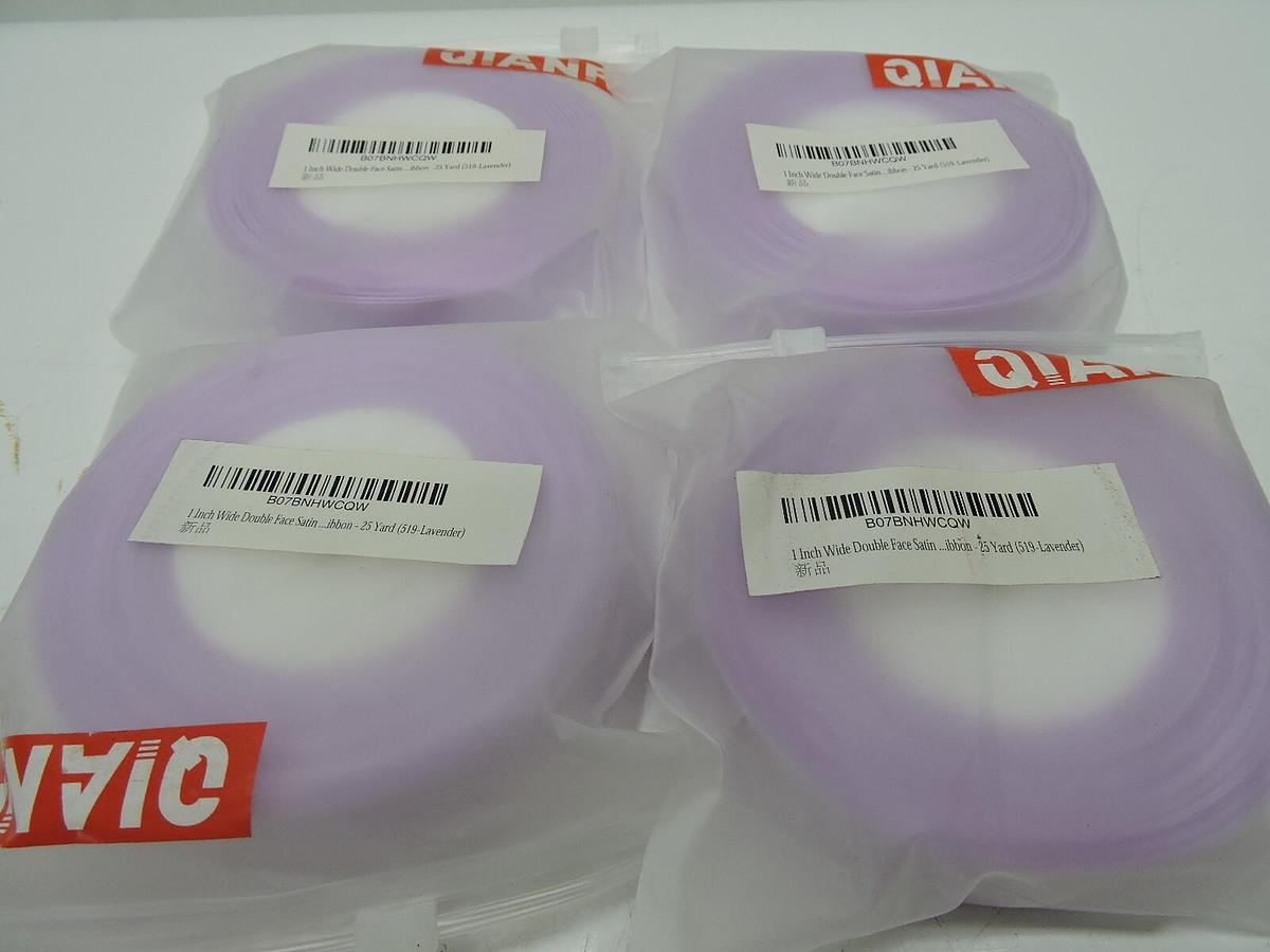 (Lot of 4) Qianf 1 inch Double Face Satin No Fading Ribbon 25 Yards Lavender