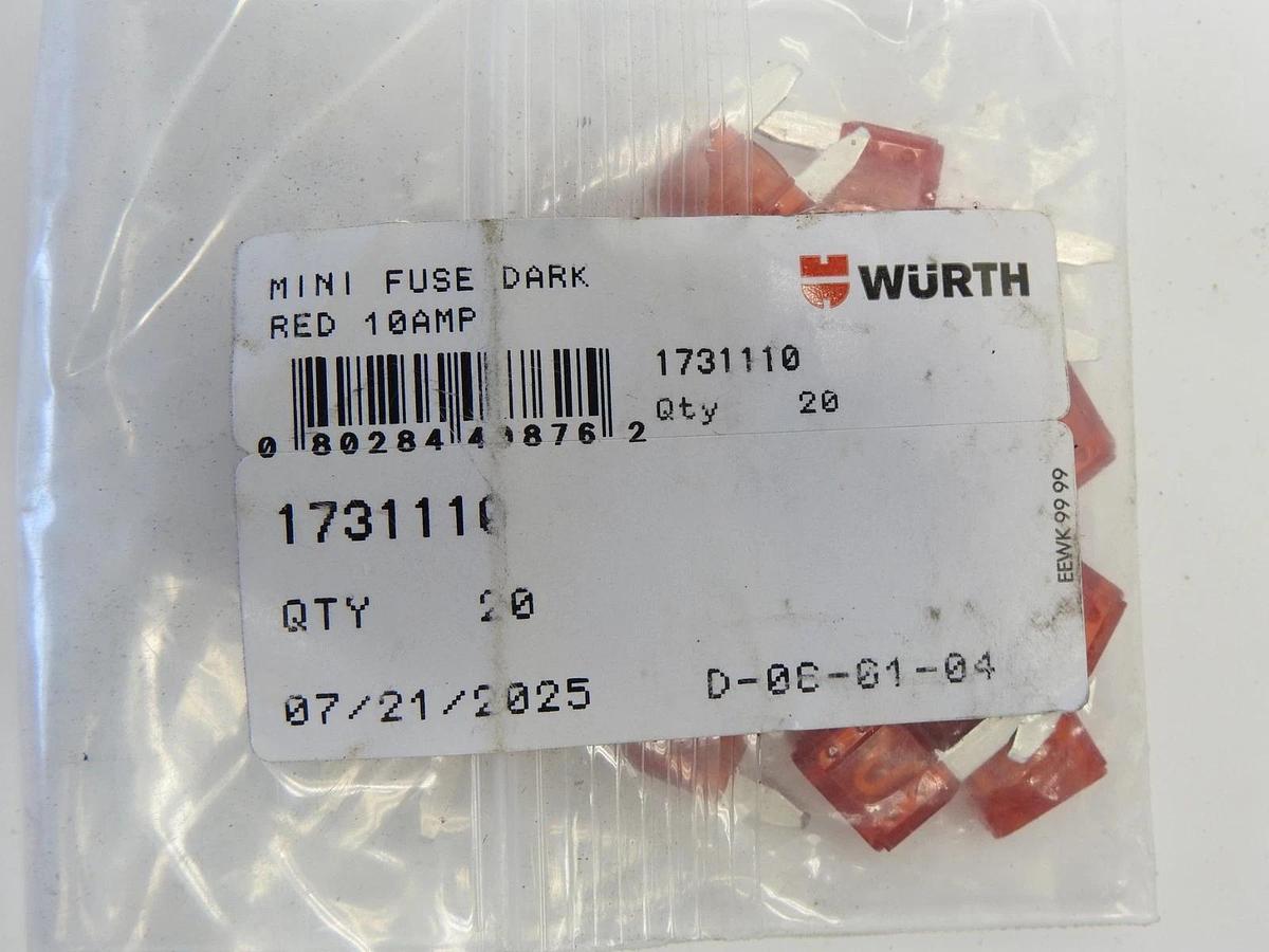 (20 Pack) Peterbilt 1731110 Mini Fuse Dark Red 10 Amp WURTH Mini Fuse