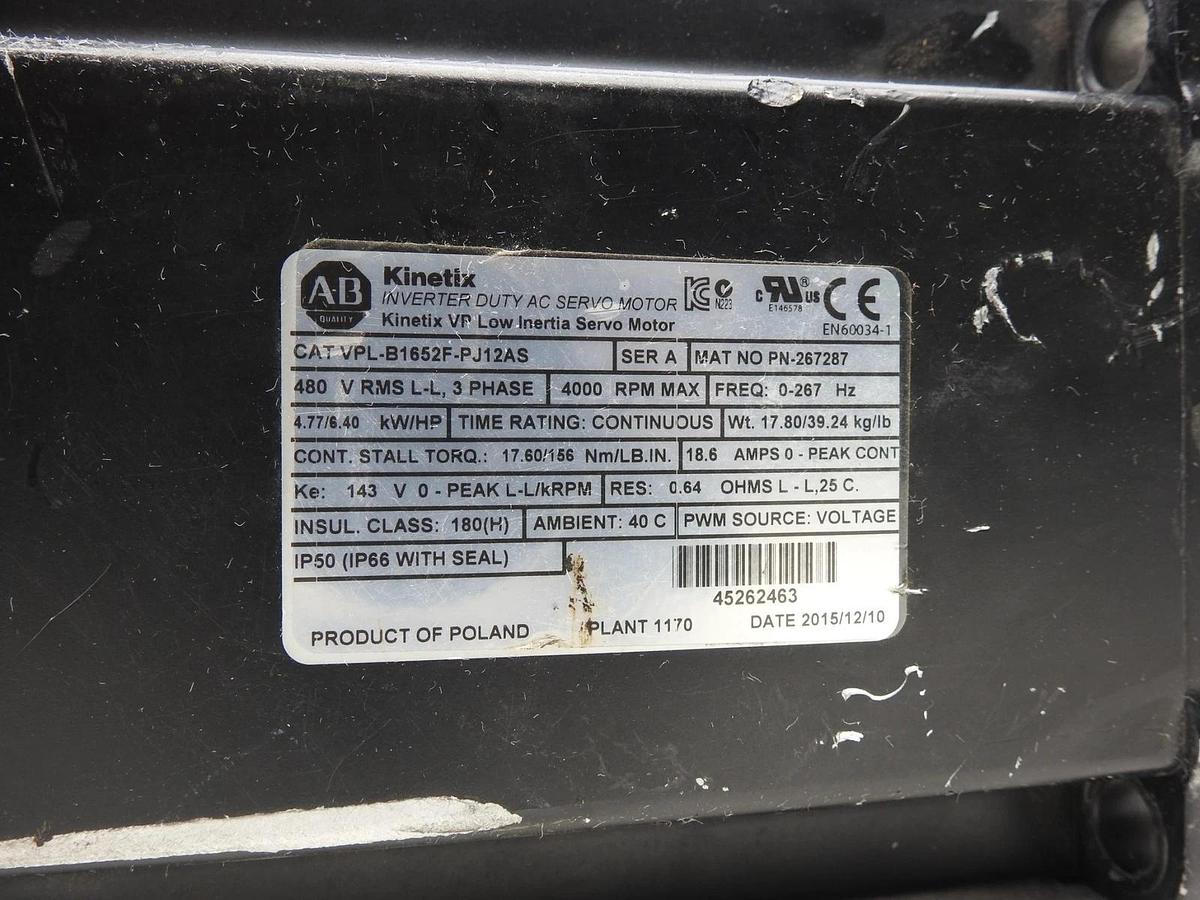Allen Bradley VPL-B1652F-PJ12AS Kinetix VP Low Inertia Servo Motor-NOT USED READ