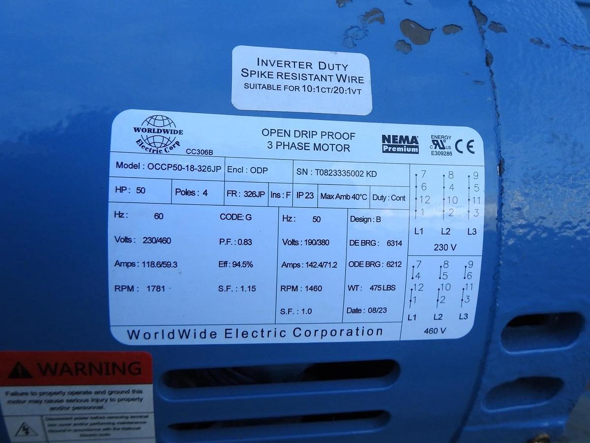 Worldwide Electric Close Coupled Motor 50 HP, 1800 RPM, 208-230/460V, 3 PH, ODP
